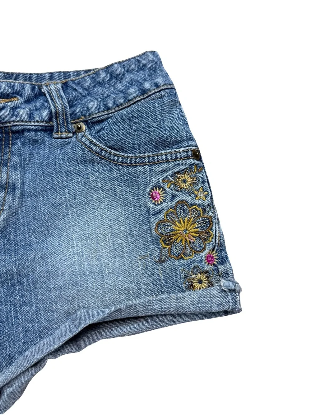 Vintage Y2K Women’s Bongo Embroidered Flower Cute Blue Jean Shorts Size 10